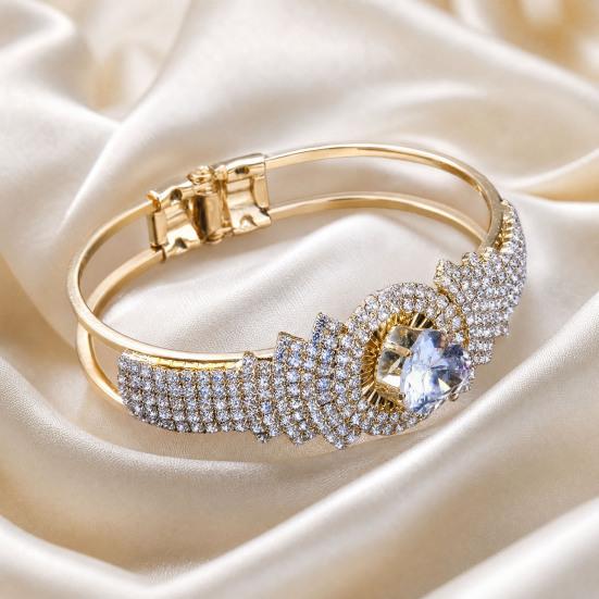 Women Bangle with Buckle Opening Closing Design, Sparkling Cubic Zirconia Bracelet, Formal Wear Wrist Accessory
