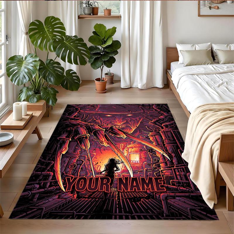 Crystal Velvet Rug Custom Name Text, Soft Non Slip Floor Mat Home DecorA Nightmare On Elm Street Freddy Krueger