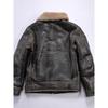 Vintage RLB3 Sheepskin Leather Flight Jacket for Men with Fur Lining and Distressed Horsehide Pockets