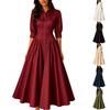 Women's Elegant Button Front High Waist Cotton Linen Dress with Pockets, Color, Casual Summer Midi Dress