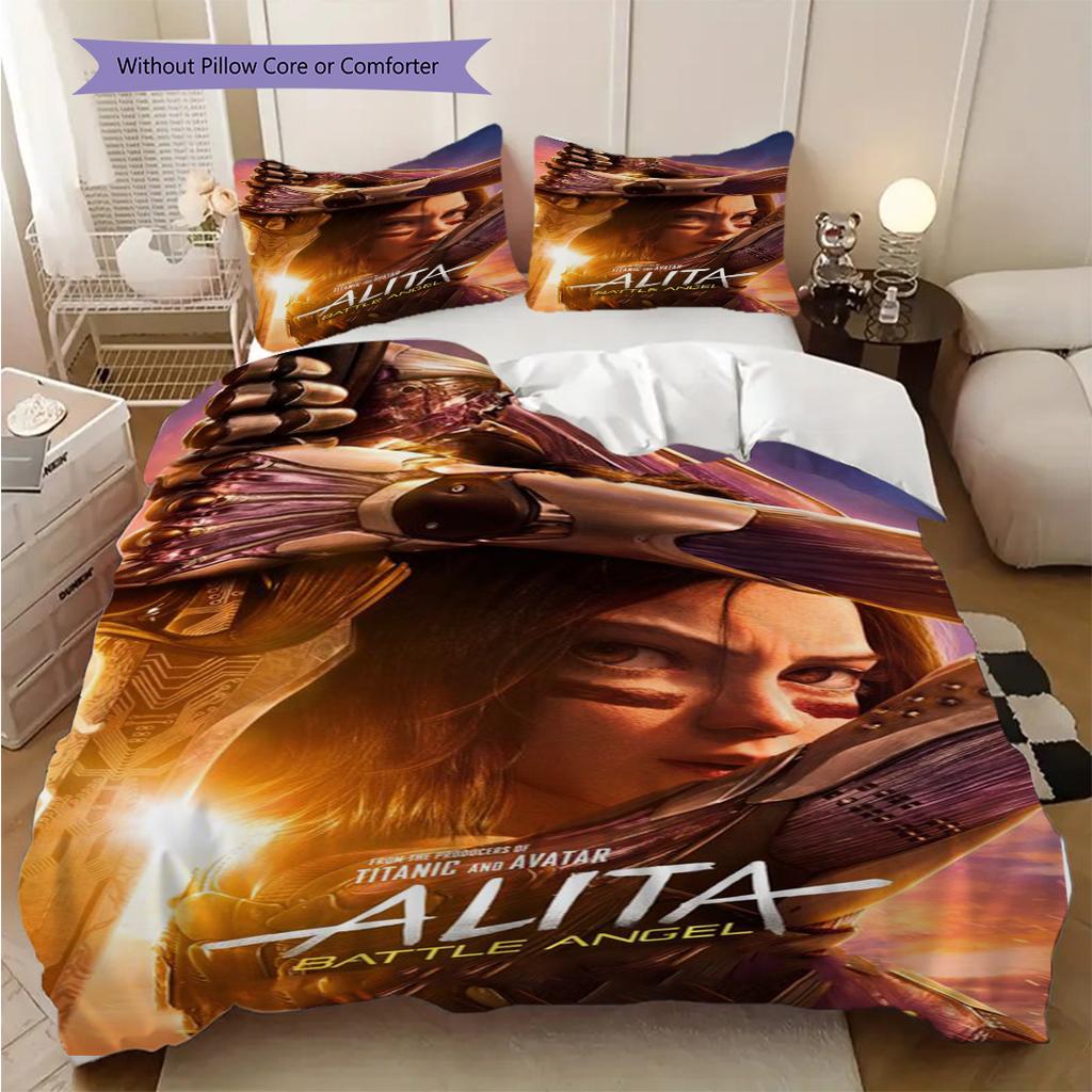 Alita Battle Angel Futuristic Warrior Three-piece set (1 * duvet cover + 2 * pillowcase, without core) 2D Flat Soft and comfortable