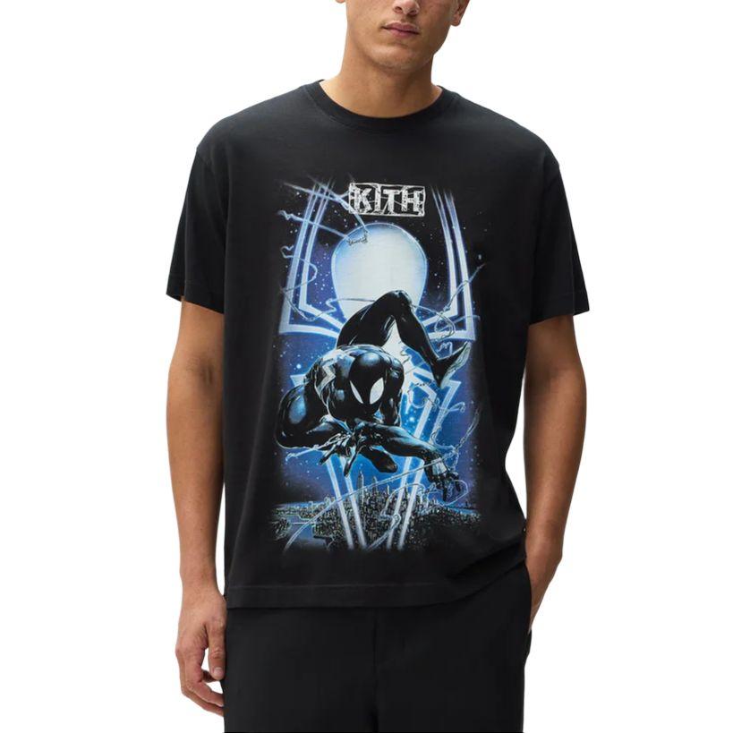 Kith X Marvel Symbiote Spiderman Vintage Tee Black Unisex Tops KHM034326-001