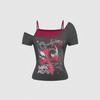 2026 Cross-border Sweet and Spicy Patchwork Punk T-shirt for Women - Irregular, Versatile Short-sleeved Top