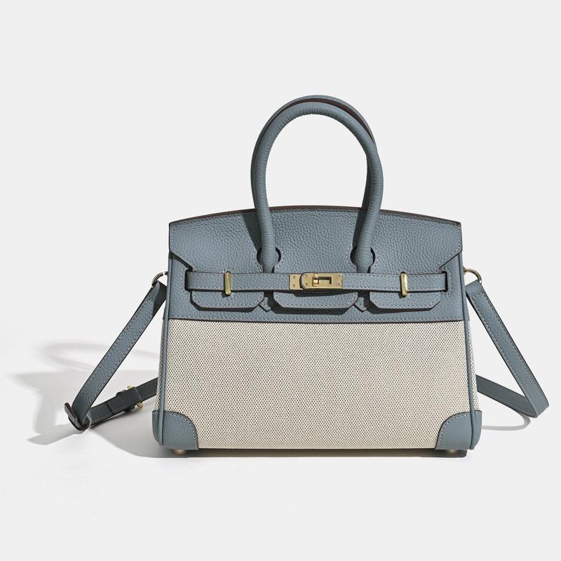 

Женская сумка-мессенджер из кожи и парусины, новая, большой вместимости, ручная сумка, наплечная сумка, дизайн с контрастными цветами, повседневная сумка-тоут 25*12*19cm синий