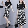 2023 Summer Women's Love Splicing Short-sleeve Dress with Suspender Skirt