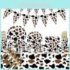Cross-border Stock Black Brown Cow Party Cutlery Set Cow Print Paper Plates And Cups Birthday Party Decorations