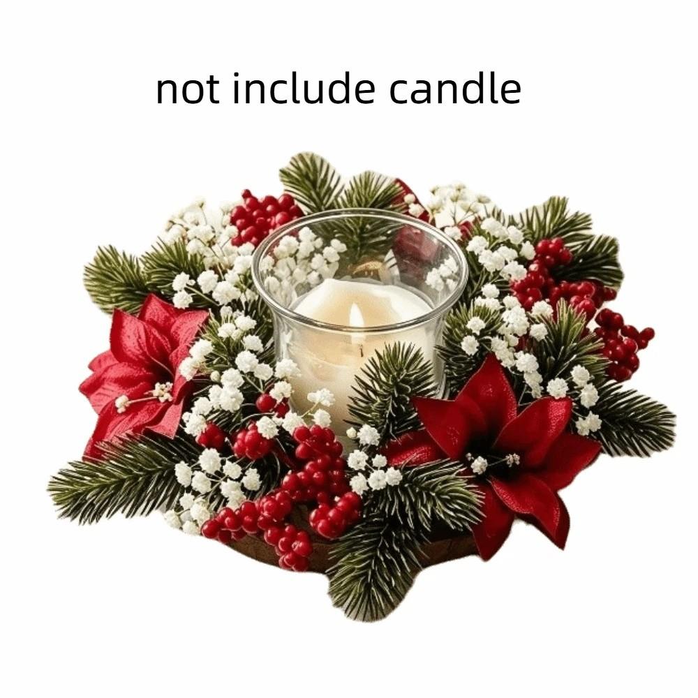 Flower Artificial Wreath Candle Rings Red Berry Pillar Candlestick Wreath Candle Holder Party