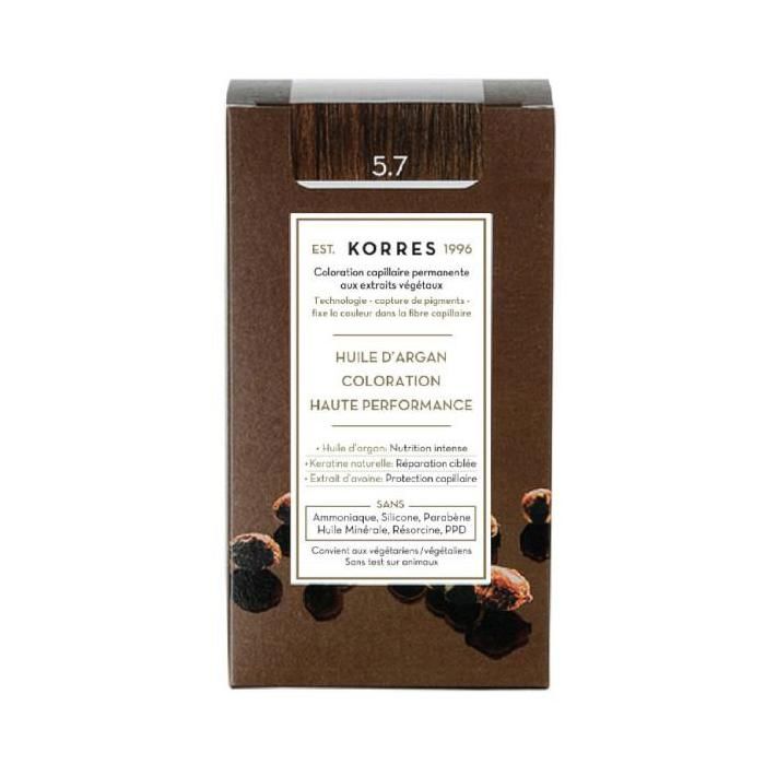 Coloration Permanente - Korres - Châtain Marron 5.7 - Huile D'argan - Kératine Naturelle - Soin Doux