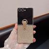 Funda de Teléfono Anillo de Cuero en Polvo Electrochapado para Samsung Galaxy Z Flip 4 5 6 7 FE Flip5 Flip6 Flip7 Funda Protectora Antigolpes