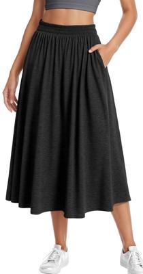 Maeau Long Loose High Size M Women's A-Line Skirt, Fit, Waist, Flattering, Workout, Casual, Commuting, Outdoor, Black,