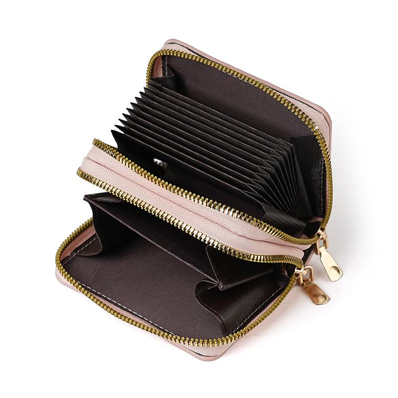 Fashion Classic Lychee Pattern Change Bag Short Bag Double Zipper Storage Multi-card Position Card Bag Clutch Bag Wallet