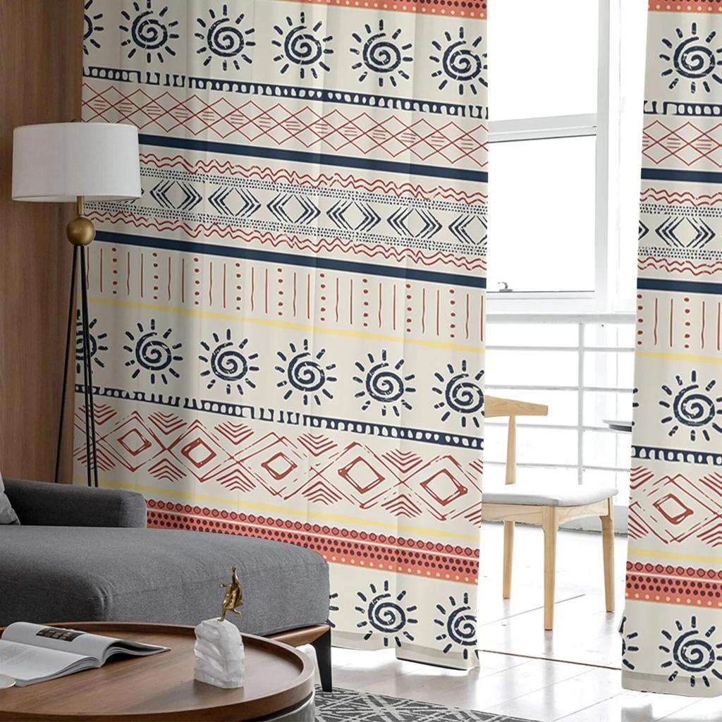 Indian Lines Hand-Painted Sheer Curtains For Living Room Bedroom Tulle Curtain For Kitchen Voile Curtain Blind Panels
