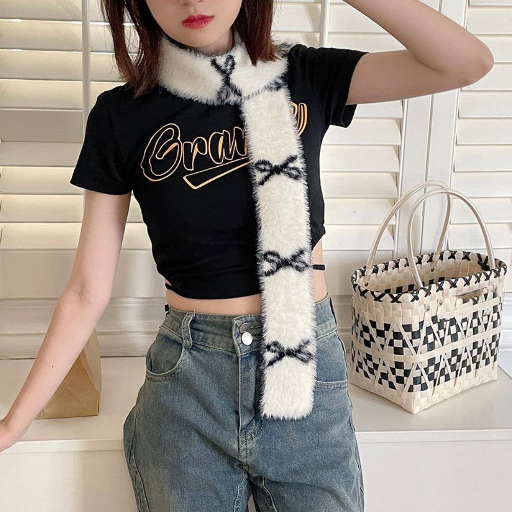 Long Bow Knitted Neckerchief Slender Color Blocked Neck Cover Y2k Double-sided Scarf Autumn