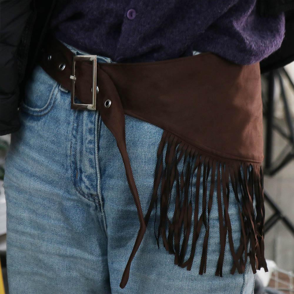 Cowboy Style Tassel Waist Belt Solid Color Triangle Butt Curtain Fashion Mini Skirts Girl