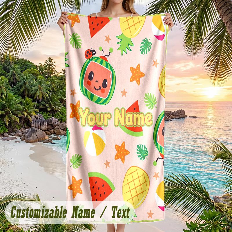 Serviette de plage Cocomelon, Texte personnalisé, Serviette douce à séchage rapide, grande, pour piscine, voyage