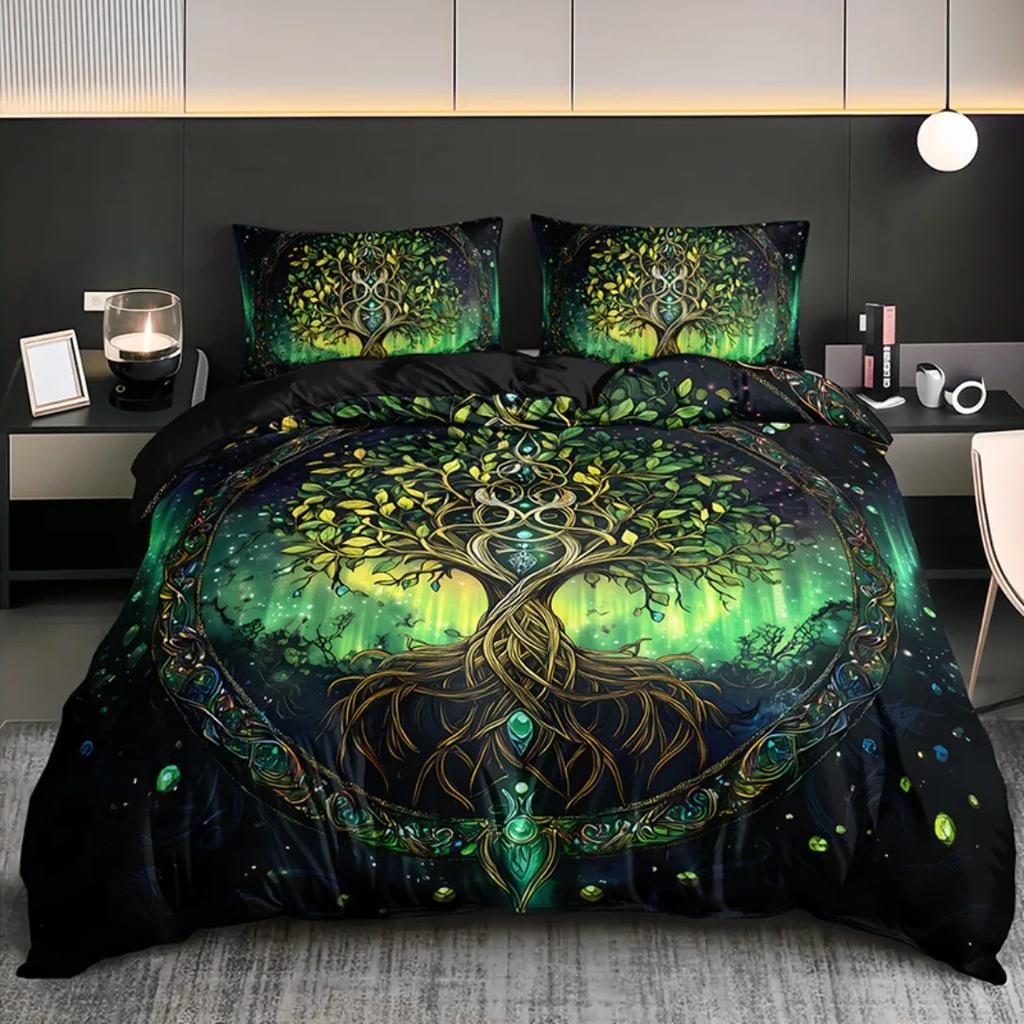 Comforter 3Pcs Black Bedding Set Life Of Tree 3D Printed Cozy King Queen Twin Single Size Birthday Gift Bedroom Decoration