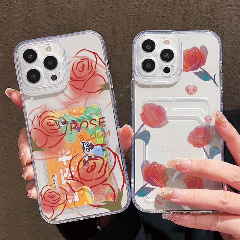 Card Slot Holder Silicone Wallet Pocket Case For Samsung A06 A16 A54 Xiaomi Redmi Note 12 13 14 Vivo V27E V27 Infinix Smart 7 Cover Clear Phone Bumper