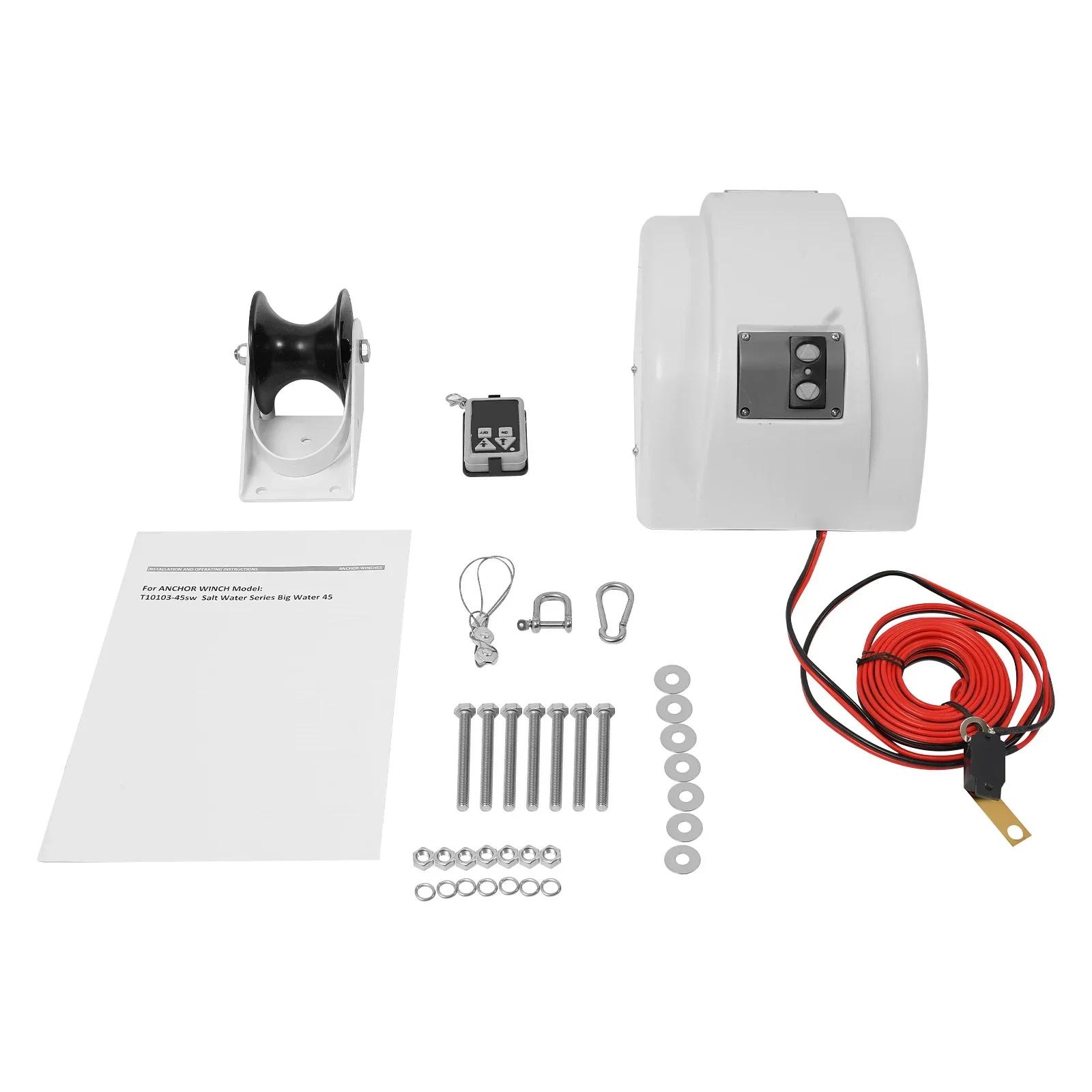 

45LBS 12V Boat Anchor Wench, Saltwater Boat Anchor Windlass Kit Heavy Duty Towing Winches w/ Wireless Remote Control білий