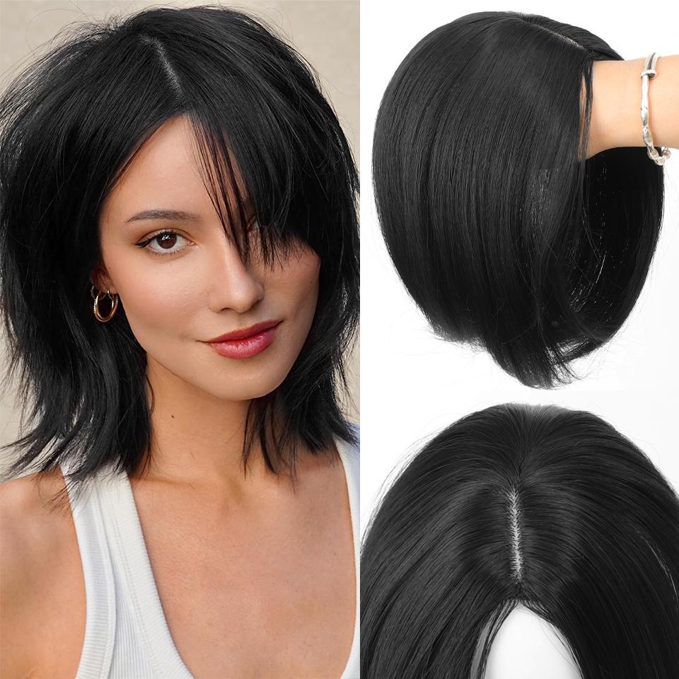 Synthetic Hair Topper  Straight 3 Clips Center Part Hairpiece Clip In One Piece Head Top Hair Extensions Invisible Replacement Cover White Hair