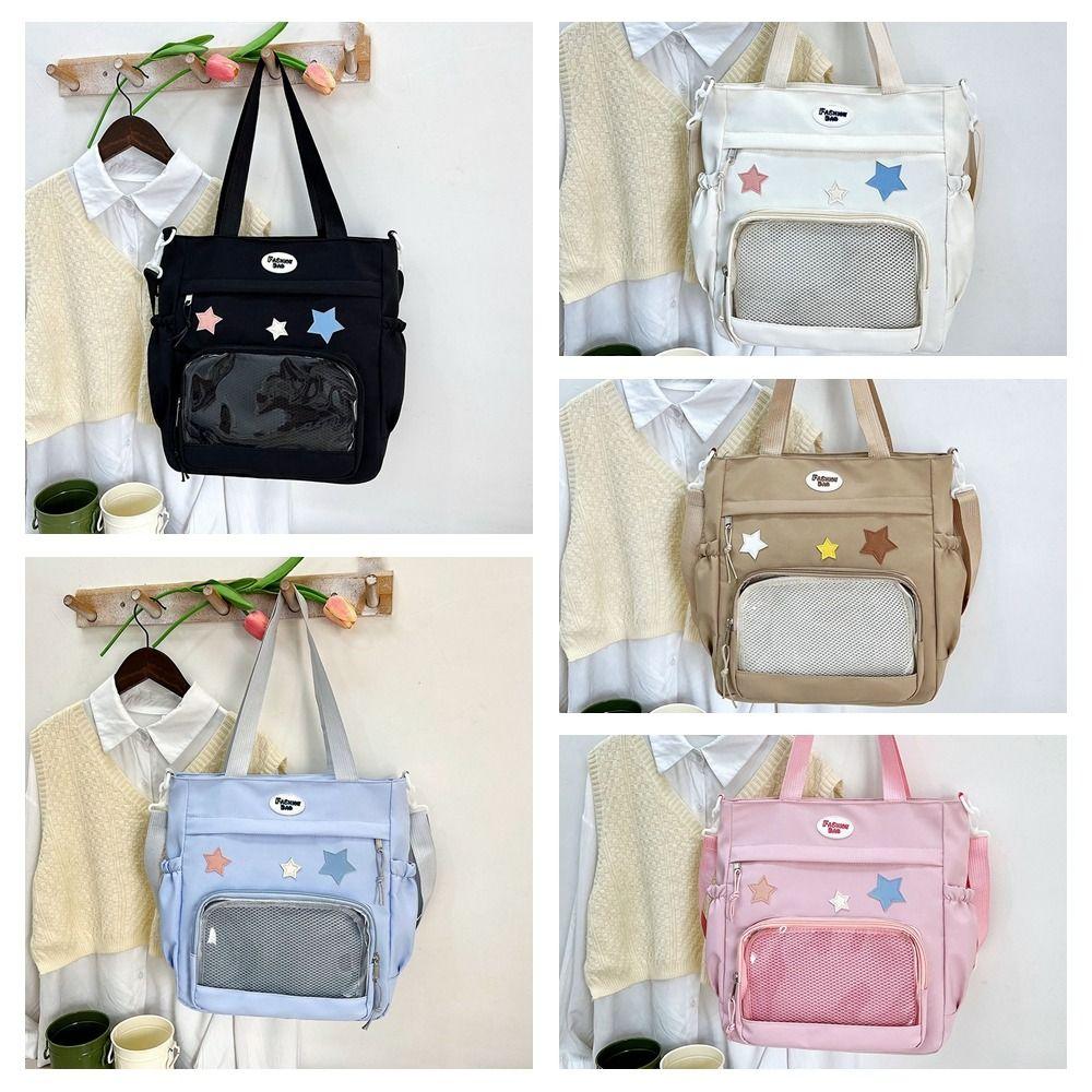 Solid Color Japanese Tote Bag Badge Display Student School Bag Fashion Canvas Crossbody Bag  School