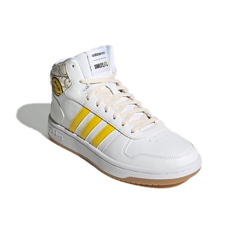 Adidas Neo Hoops 2.0 Round Toe Lace-Up Mid-Top Basketball Shoes Women Sneakers White Yellow GY7617