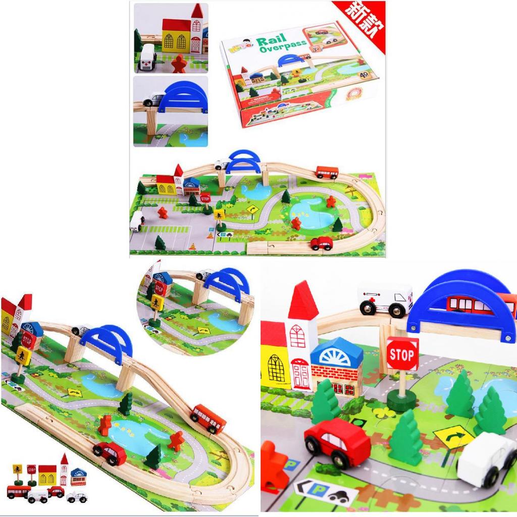 Wooden City Transit Track Building Blocks For Kids Diy Creative Play Set