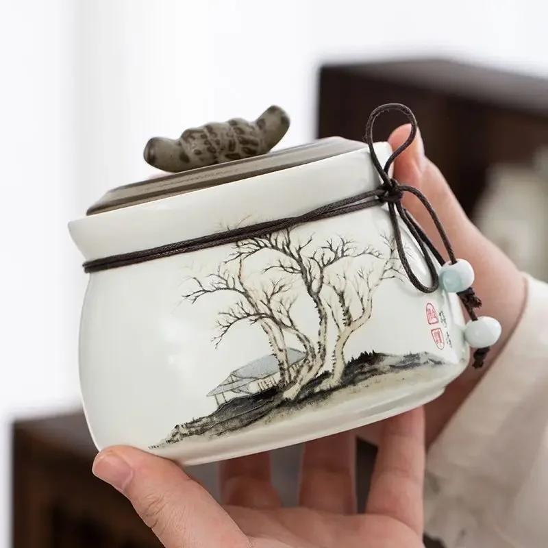 Canister for Loose Tea, Chinese Porcelain Puer Tin, Caddy, Ceramic Canister, Airtight Coffee, Household Jar, Storage Container