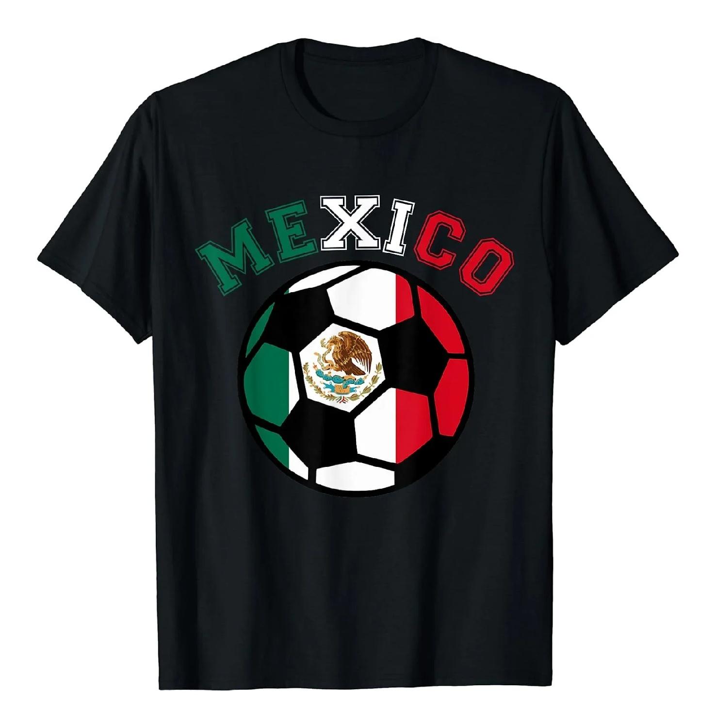 

Mexico Soccer Football Flag Graphic Short Sleeve T-Shirt Breathable Cotton Tee for Men XXXXXL чорний
