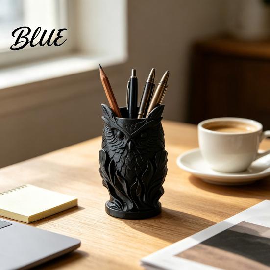 Small Desktop Storage Tube 3D Printed Owl Pen Holder Creative Desk Organizer for Office Stationery Stable Marker Retro Relief Animal Container