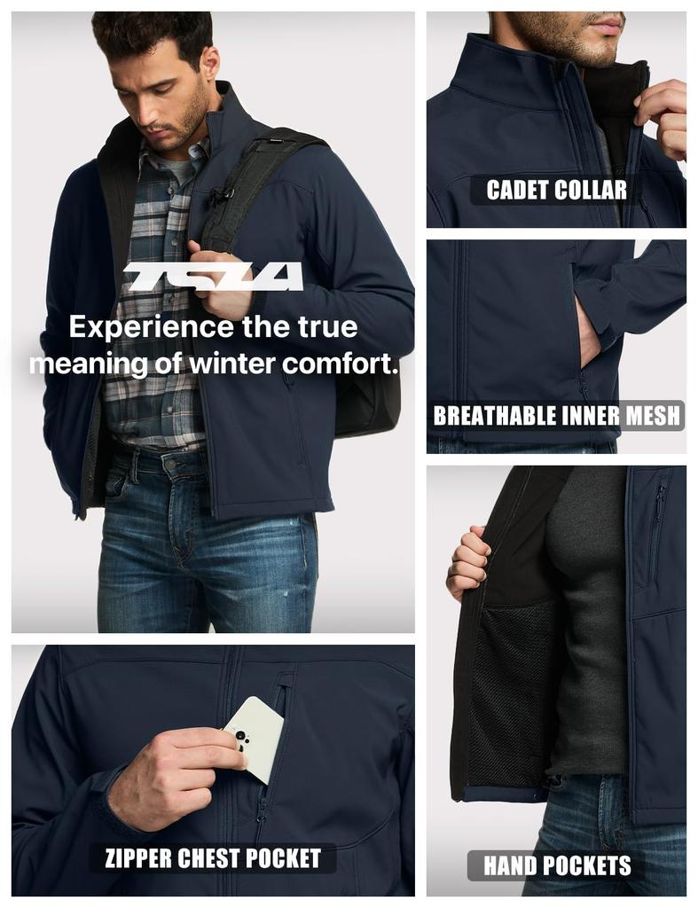 Soft Shell Jacket Fleece Lining Soft Shell Midlayer Running Casual Mountain Climbing Full Zip Jacket Outer Parka For Winter [Tesla] Men's