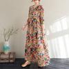 Frühlingshaftes Blumen-Urlaubs-Stil Reise Rundhals Locker Lässig Retro Langer Rock mit Fleischbedeckendem Langarmkleid für Frauen Kleider