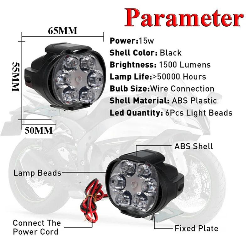 2pcs Motorcycle Led Headlight 12V High Bright Led Lights Lamp for Motorbike Moto External Front Led Focus Auxiliary Spotlights