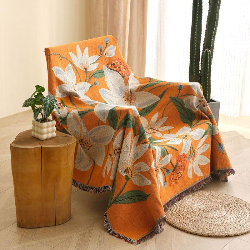 Tulip Single Sofa Throw, Two-Seater Sofa Cover, Small Round Tablecloth, Vintage Coffee Table Cover, Bedspread