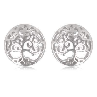 [Q7039] - Silver 'Tree of Life' Silver Earrings (rhodium-plated) - 10 Mm