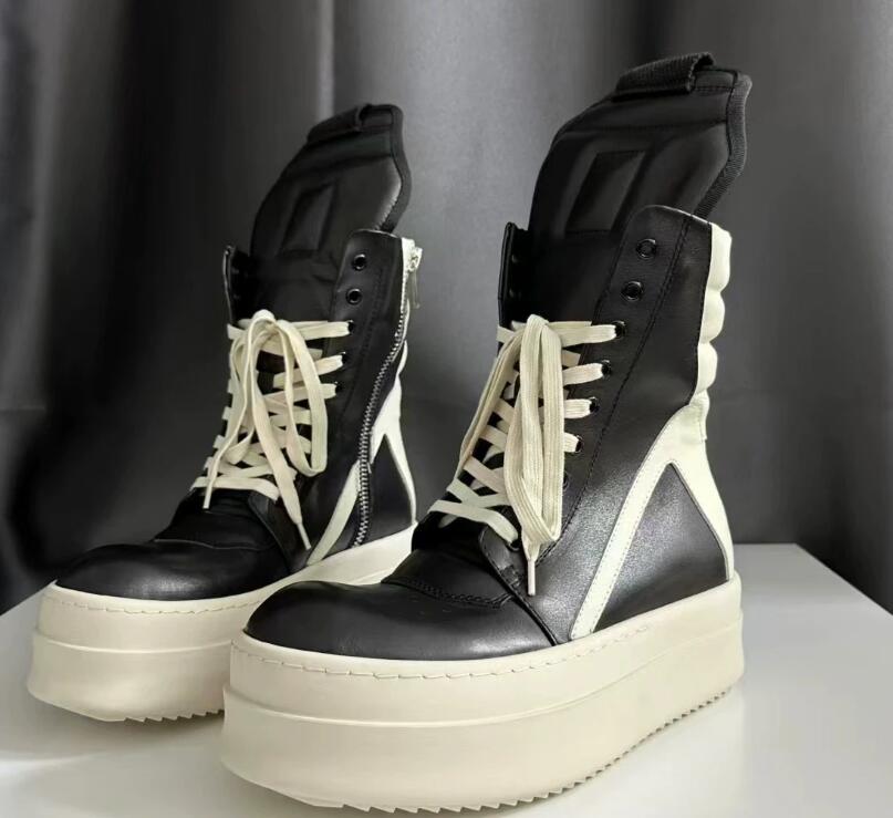 

Толстая подошва 7 см Плоские ботинки из коровьей кожи в европейском стиле Ручная работа Рок Уличный стиль Качественные ботинки на молнии 46