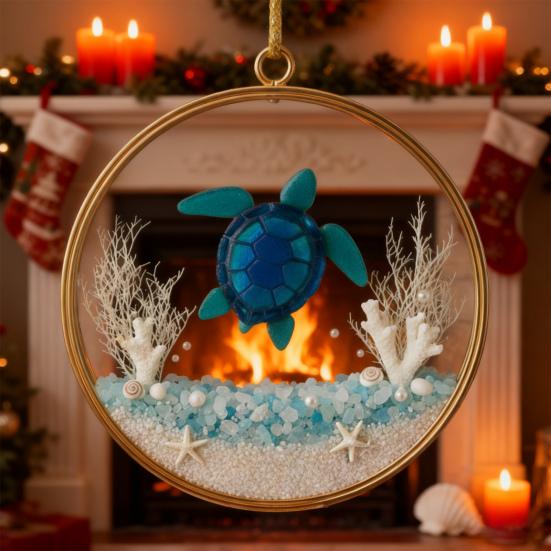 Décoration de Noël Série Océan Ornements Acryliques Décor Suspendu de Noël avec Thèmes Océan Cadeau Festif pour la Maison et l'Exposition d'Arbre