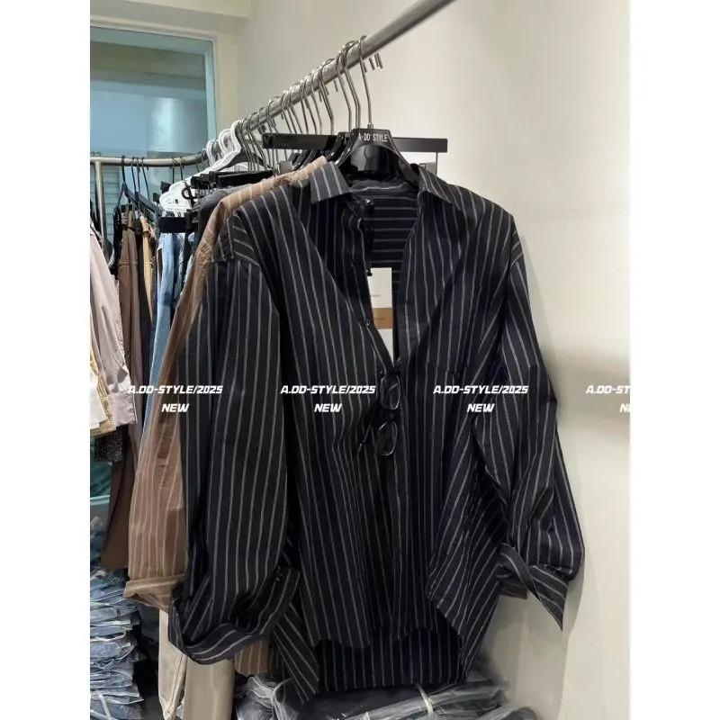 

Korea Dongdaemun Autumn New Striped Long-sleeved Shirt Women s Casual Tops L чорний