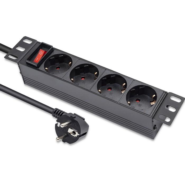 Qoltec Aluminum PDU Power Strip for 19'' RACK | 1U | 16A | 6xSCHUKO | 1.8m