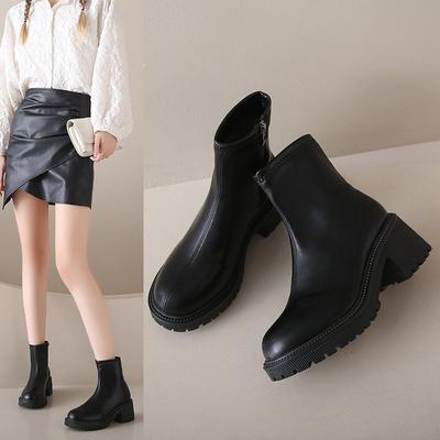 Winter Damen Stiefel mit dicker Sohle und dickem Absatz, lässige, dünne Stiefel, vielseitige, modische Stiefel, weiblich