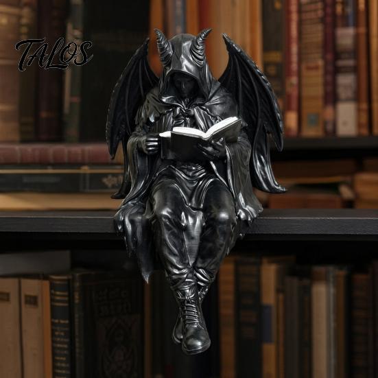 Statua Gotica Compatta Figura Oscura Fantasy che Legge Scultura Figura Incappucciata Misteriosa Ornamento per Libreria Resina Falciatore Seduto per Libreria, Scrivania