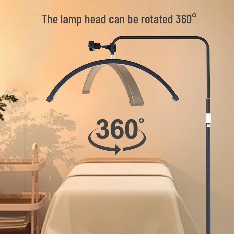 Beauty Salon Multi-Angle Half-Moon Floor Lamp for Manicure, Eyelash, Tattoo, Eyebrow, & Facial Lighting