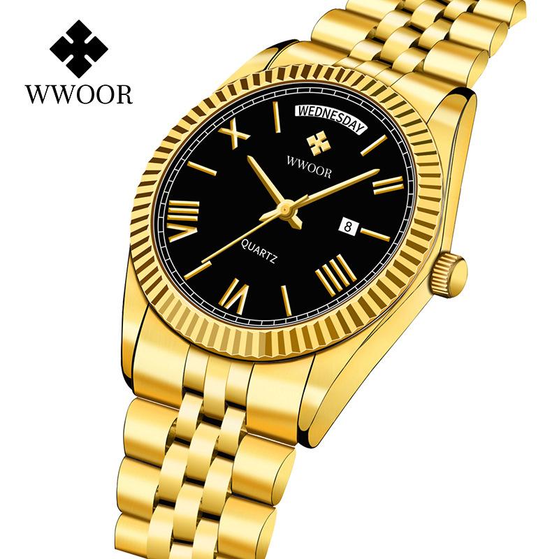 WWOO Fashion Boutique Men's Watch Steel Strap Quartz Waterproof Business Men's Watch