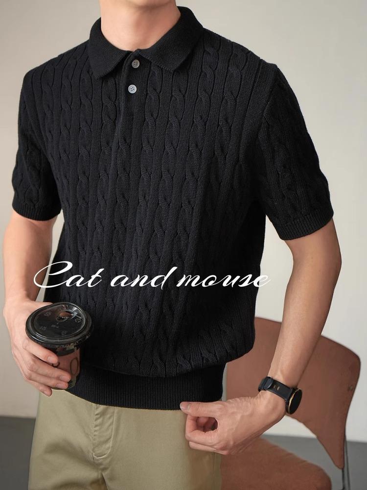 Men's Trendy 2025 High-End Knitted Polo Shirt - Short Sleeve, Breathable, Summer Collared Casual Wear