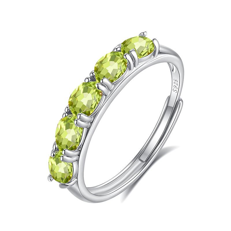 Natural Garnet Row Ring S925 Sterling Silver Ring Niche High-end Crystal Stone Open Ring Fashion Gift