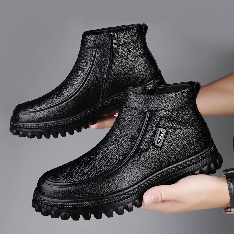 Classic Black Autumn and Winter Men's High-quality Side Zipper Comfortable High Top Shoes Fashionable Brand Men's Casual Shoes