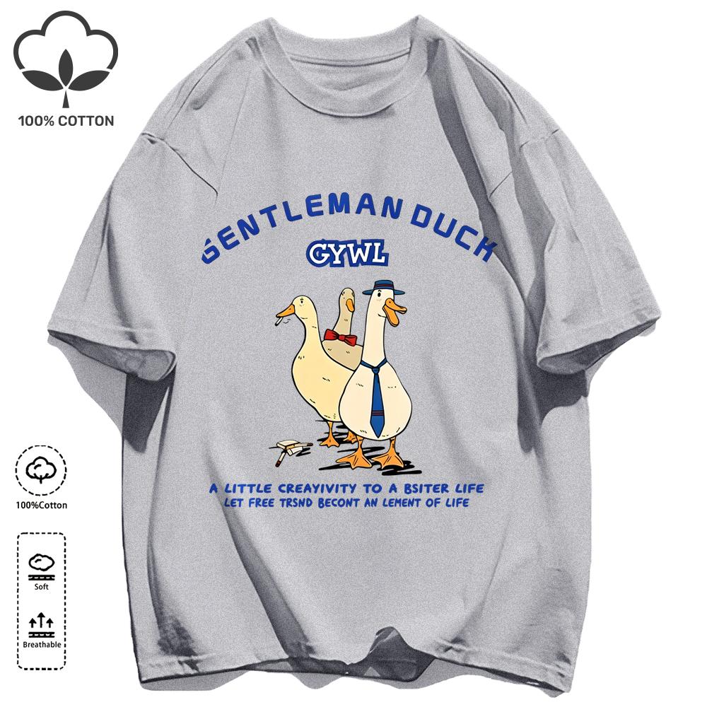 GentleUnisex Duck Like Free Print T-Shirts O-Neck Loose Short Sleeve Trendy Cotton Vintage Sportswear Unisex Soft Summer Top