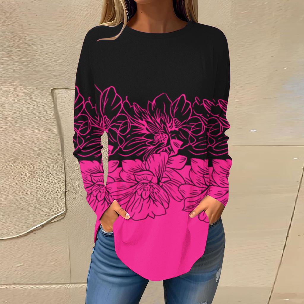 T-shirt da Donna Estiva a Manica Lunga con Stampa 3D Moda Versatile Traspirante Tendenza Casual