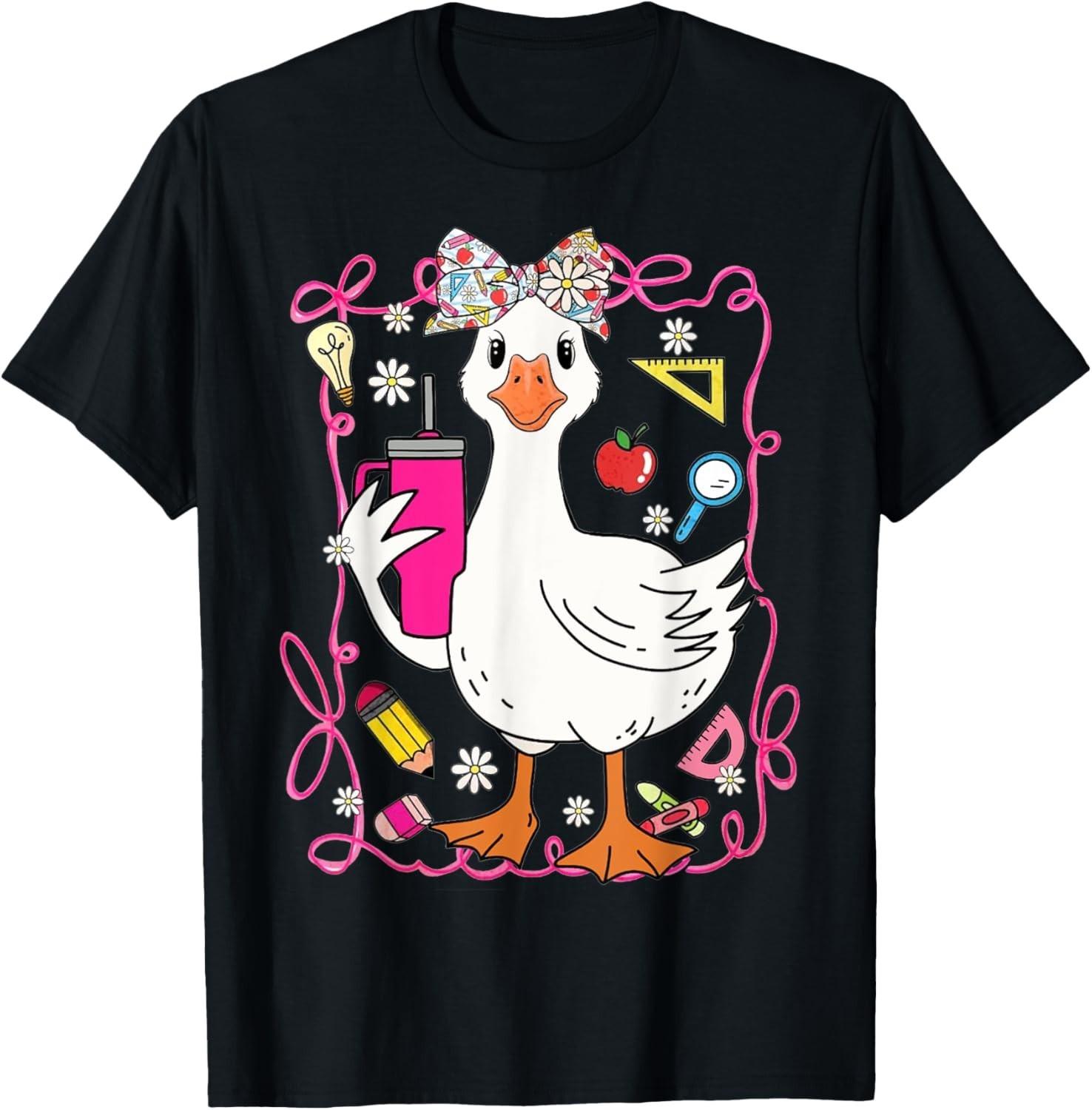 Coquette Silly Goose Teacher Preppy Floral Back to School T-Shirt Mens Womens Tees Top unisex T-Shirt Mens Womens Tees Top S