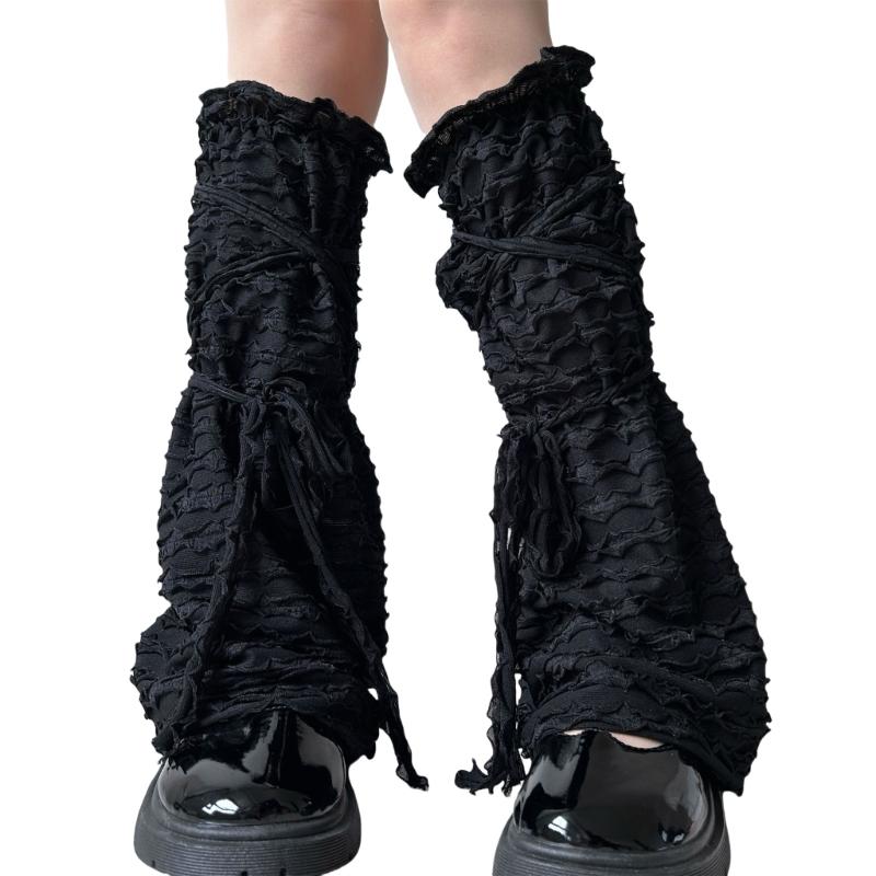 Ballet Dance Leg Warmers Summer Mesh Leg Warmers Flared Leg Sleeves Sweet Bows Lace Up Legwarmers Streetwear for Womens