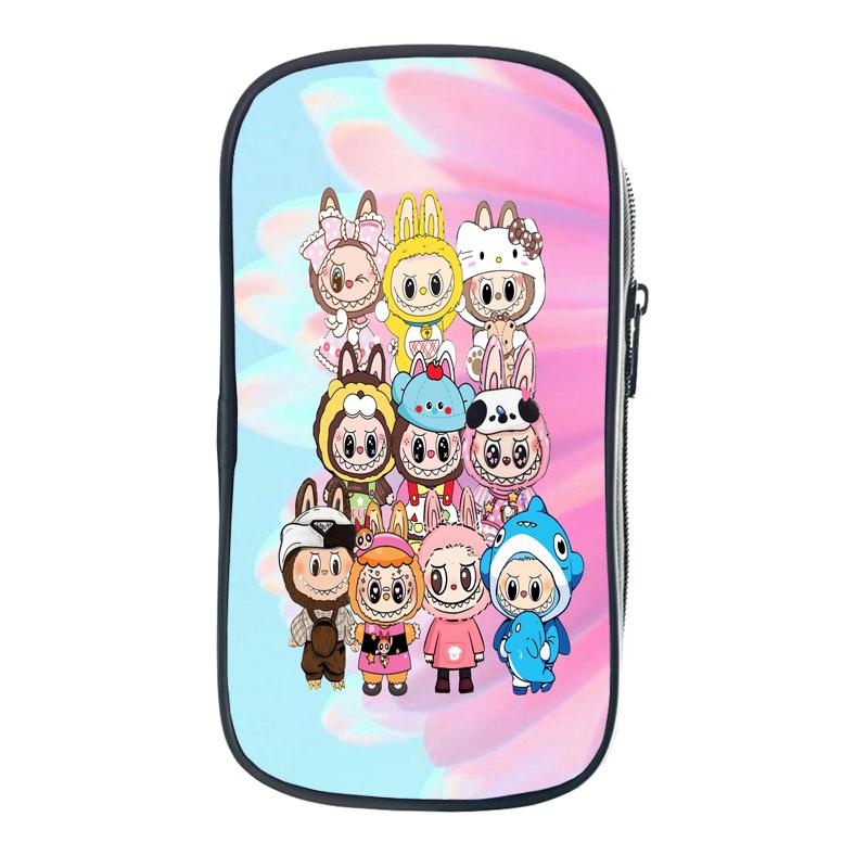 Labubu Cartoon Pen Bag The Monsters Printed Stationery Box Abubu Large Capacity Pencil Case Cute Anime Bags Student School Bag